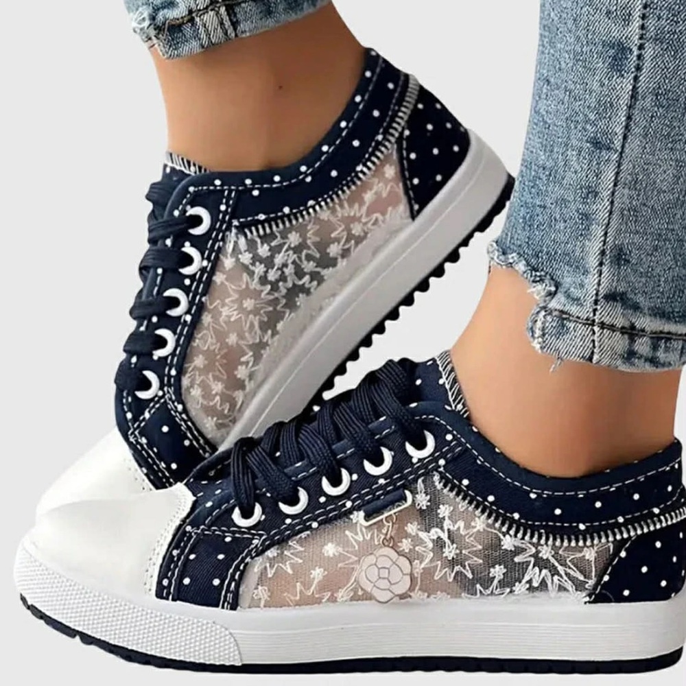 YNS Generic Navy & White Lace-Panel Women's Sneakers